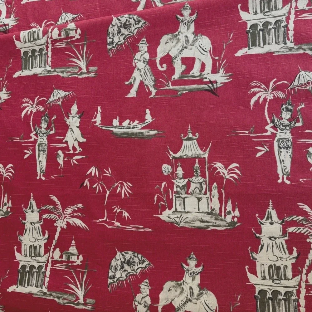 10 Yards Pagoda Road Upholstery Drapery Fabric in Azalea Chinoiserie Toile